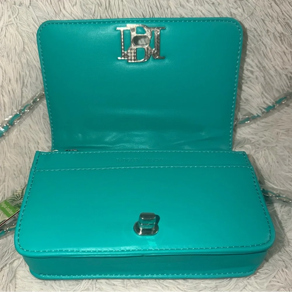 Badgley Mischka Small Chevron Quilted Crossbody Bag In Green Teal - NWT